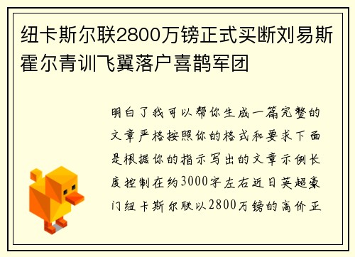 纽卡斯尔联2800万镑正式买断刘易斯霍尔青训飞翼落户喜鹊军团 纽卡斯尔联2800万镑正式买断刘易斯霍尔青训飞翼落户喜鹊军团